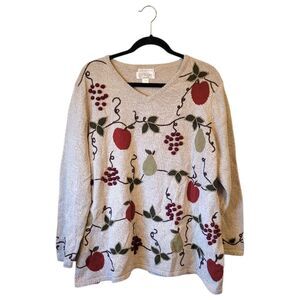 Vintage C.J. Banks Oatmeal Fruit Embroidered Hand Knit Sweater Women's Size 2X